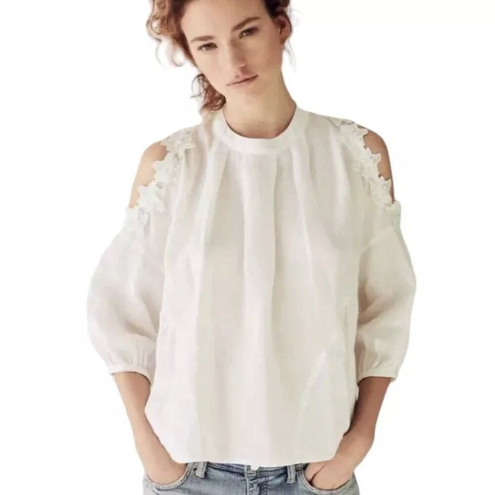 Anthropologie Eri + Ali Jemma Linen Cold Shoulder Blouse